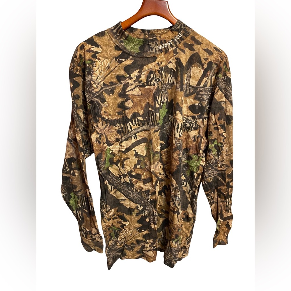 Vintage Mossy Oak Forest Floor Camouflage Long Sleeve Shirt Mens Size XL